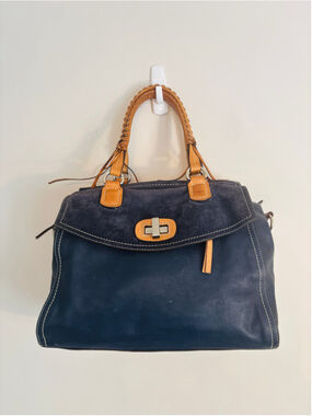 Arbo Navy Blue Genuine Leather Handbag Women's Shoulder Tote Satchel Purse Bag